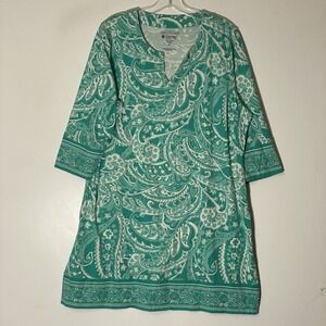 Coolibar Oceanside Tunic Dress Womens XL Green Floral UPF 50+ Resortwear Cruise
